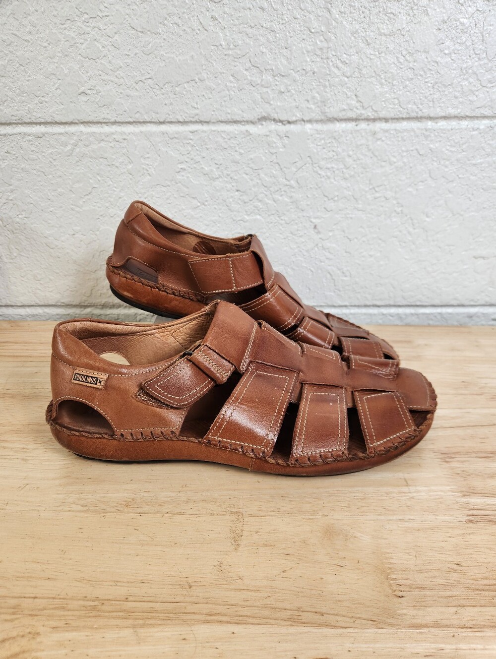 Pikolinos Mens Tarifa Tan Brown Leather Fisherman Sandals Size 42 Made in Spain